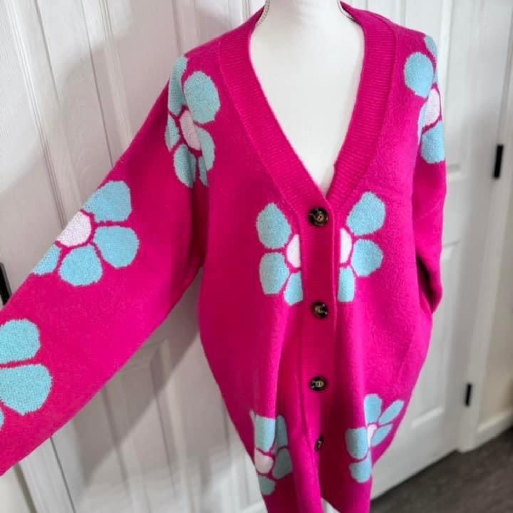 New bright pink flowered cardigan